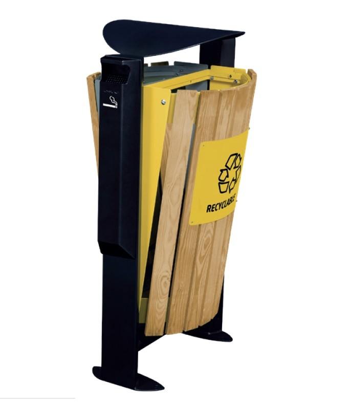 Corbeille façade bois sur pied 2x110L - Acier traité anticorrosion et poudré anti-UV - Fabrication Française_0