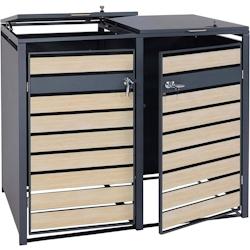 Décoshop26 - Abri de poubelle en métal pour deux poubelles de 80 à 240 litres anthracite aspect bois d hêtre marron clair MDJ04174 - marron 300046_0