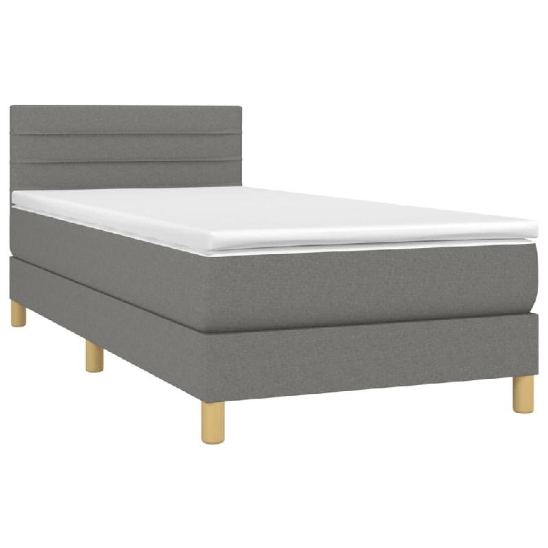 Décoshop26 - Cadre de lit LED avec sommier tête de lit matelas 100x200 cm tissu gris foncé TDL0208436 - gris 3001540147764_0