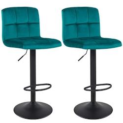 Décoshop26 - Lot de 2 tabourets de bar avec dossier tissu velours bleu pétrole hauteur réglable repose-pieds TDB09155 - bleu 3000433012523_0