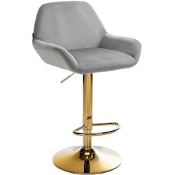 Décoshop26 - Tabouret de bar x1 repose-pieds en forme d'arc en métal doré assise en velours gris 10_0004542 - gris 3000252166179_0