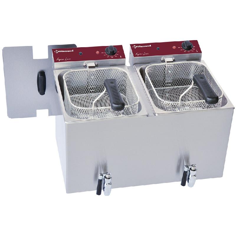 Diamond - Friteuse de table électrique 2x 8 litres + robinet de vidange - réf. F8E/D2 - inox AKS-F8E/D2_0