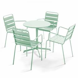 Oviala Business Ensemble table de jardin et 4 fauteuils métal vert sauge - Oviala - vert acier 109202_0
