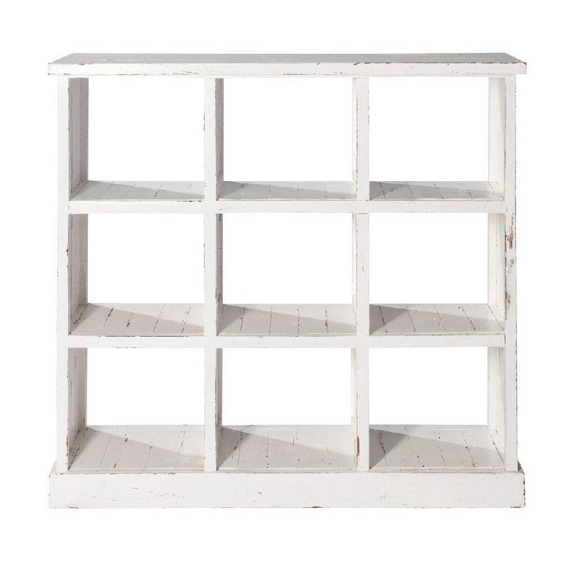 Étagère 9 cases Héritage double face - L119xP39xH110cm - Pin massif blanc patiné_0