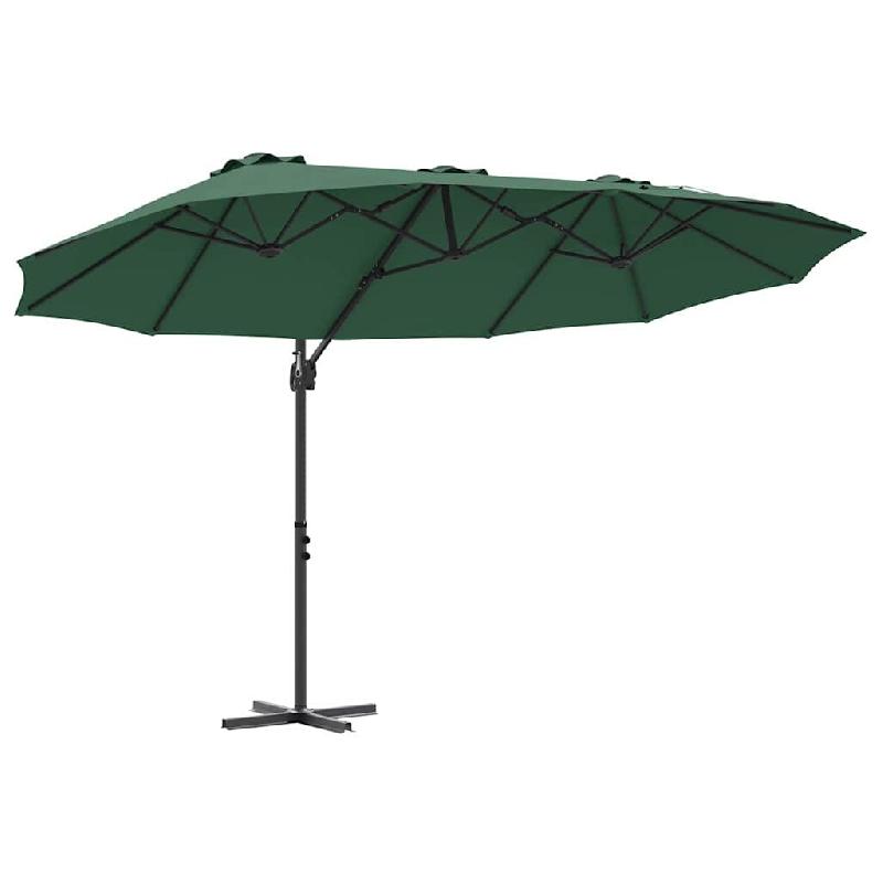 Helloshop26 - Parasol inclinable design moderne extérieur 372 x 198 x 243 cm en polyester vert 02_0058748 - vert aluminium 3000240752025_0