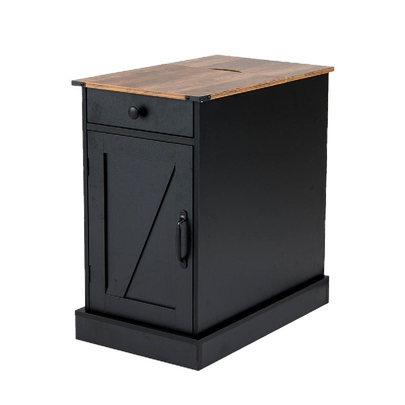 Helloshop26 - Table d'appoint avec station de recharge 35 x 60 x 62 cm rangement pratique style fermier ambiance vintage en bois 20_0020594 - métal 3_0