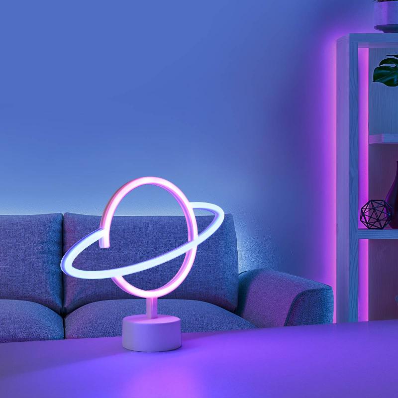 JUST LIGHT. LAMPE DE TABLE LED NEON SATURN, BATTERIE