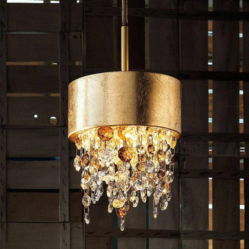 MASIERO SUSPENSION LED OLÀ S2 15, Ø15CM, FEUILLE D\'OR/AMBRE