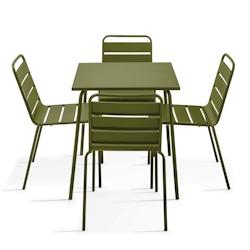 Oviala Business Ensemble table de jardin et 4 chaises en métal Vert Kaki - vert acier 114645_0