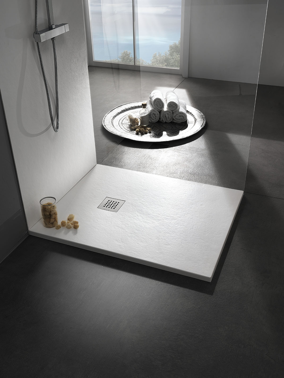 receveur de douche extra plat en resine texture pierre