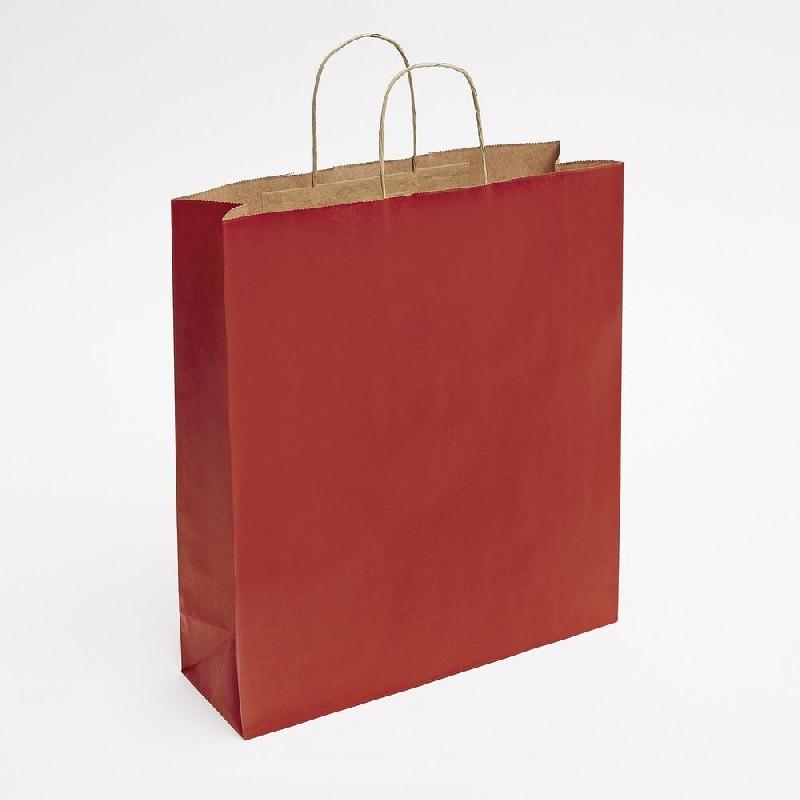 Sac kraft lisse poignées torsadées rouge 36x12x41cm - par 50 - grand format - charge 4kg - papier kraft 90gr/m²_0