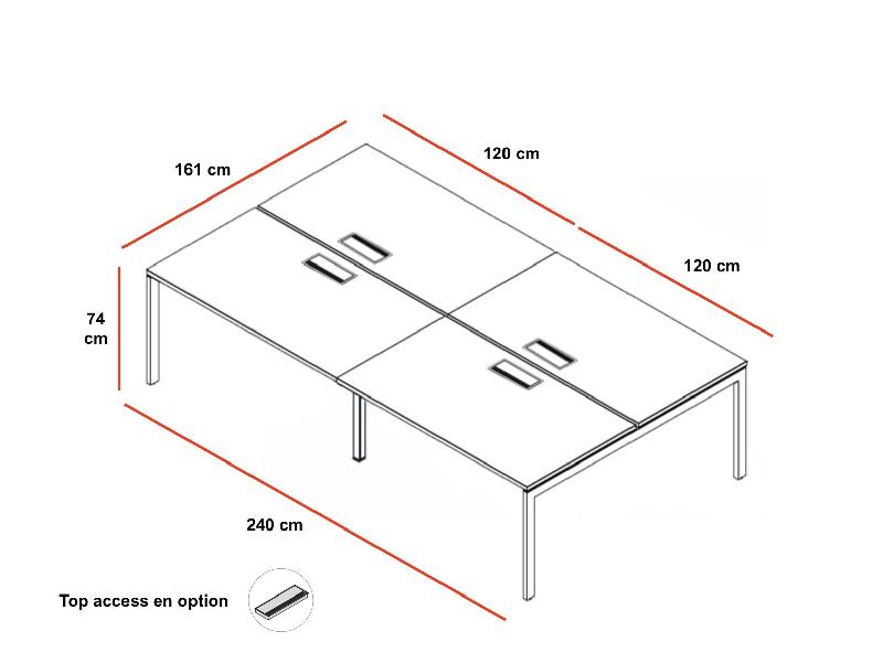 Table de réunion rectangulaire Ogi U - MDD - Non, Blanc Pastel, 240, Anthracite_0