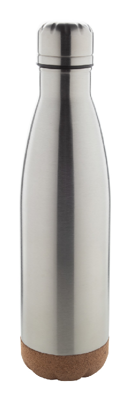 Thermos isotherme en acier inoxydable - double paroi avec fond en liège - 500 ml - couleur argentée_0