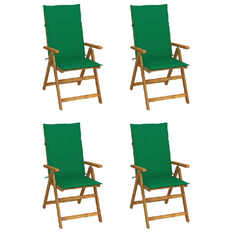 VidaXL Chaises Inclinables De Jardin Lot De 4 Et Coussins Bois Acacia - vert 3065352_0