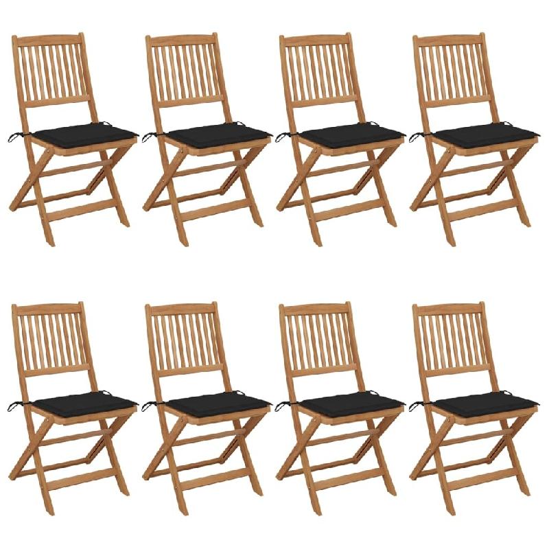 VidaXL Chaises Pliables De Jardin Lot De 8 Avec Coussins Bois D Acacia - noir 3075028_0