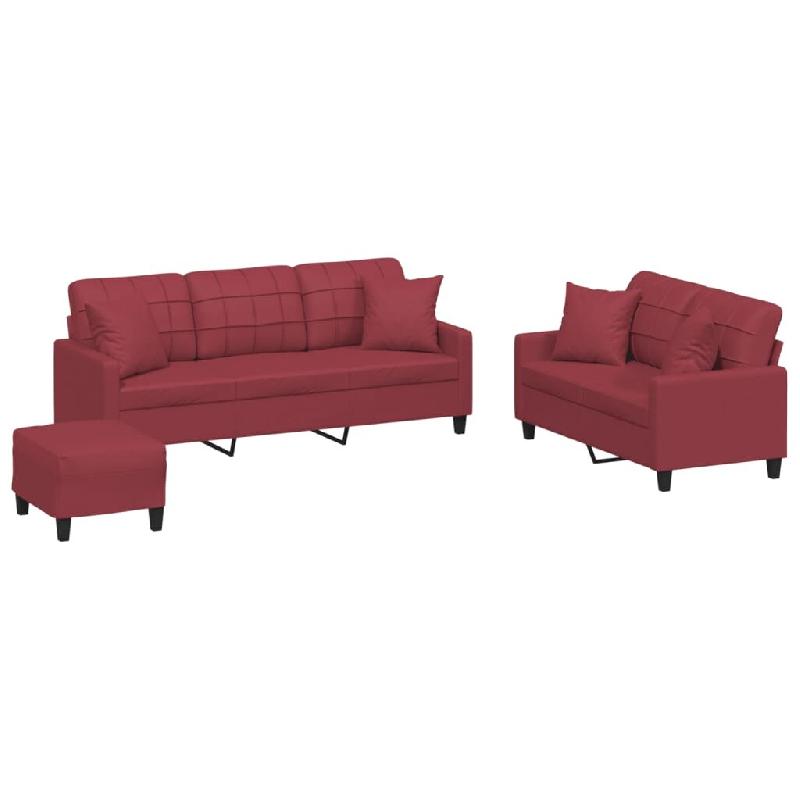 VidaXL Ensemble de canapés 3 pcs et coussins rouge bordeaux similicuir Modèle Karma Moderne - 3201396_0