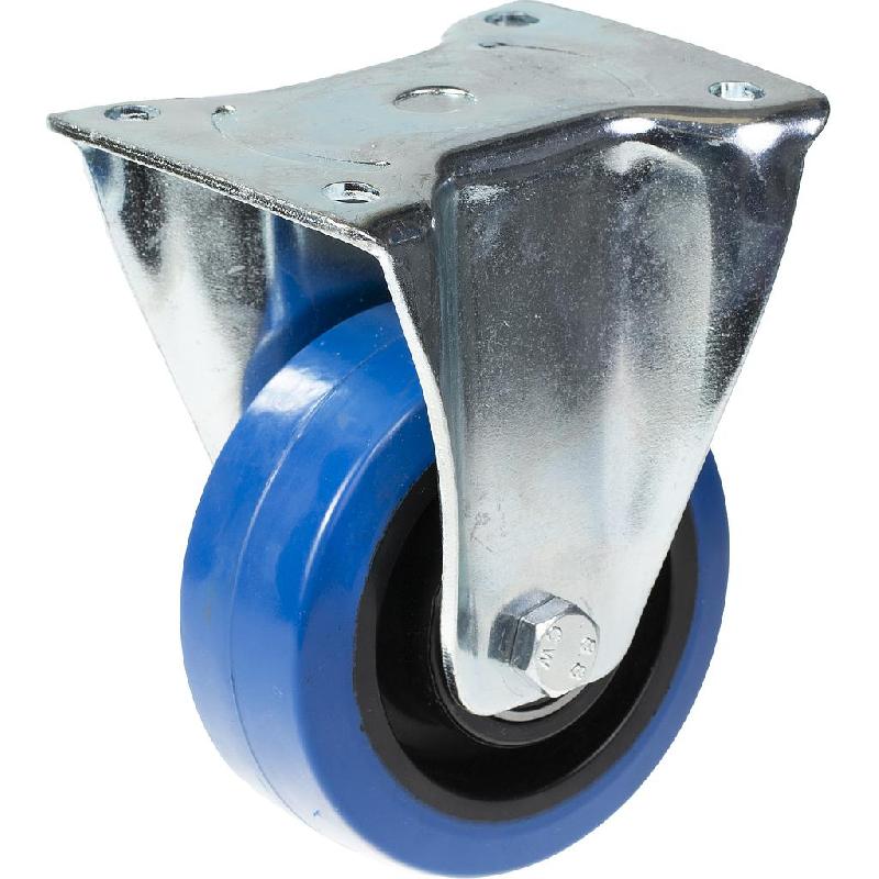 Roulette fixe de 125 mm avec caoutchouc élastique bleu sur roue centrale en nylon_0