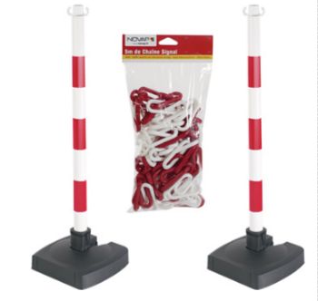 28649 - Poteau de signalisation avec chaîne - Kit 2 poteaux pour balisage et délimitation_0