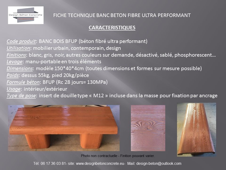 Banc béton urbain - Code produit : BANC BOIS BFUP - béton fibré ultra performant - mobilier urbain design_0