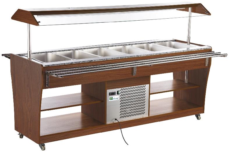 Buffet réfrigéré en bois pour 6 bacs gn1/1 avec rampes de service et dessus granit - RTS-2150L_0