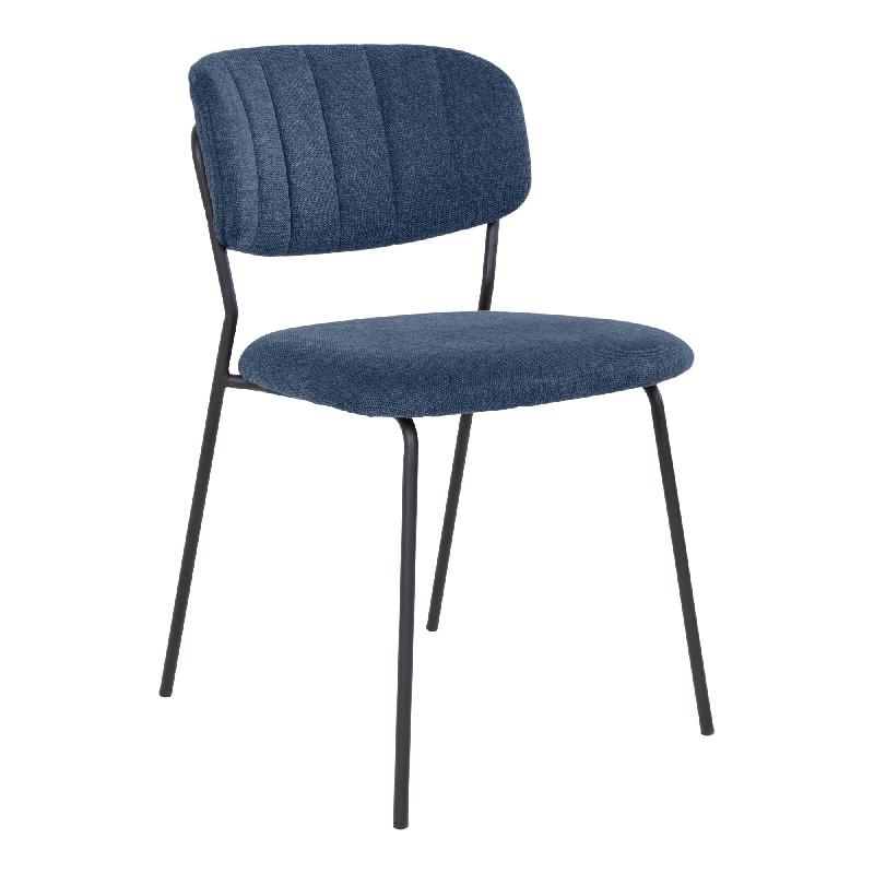Chaise de repas ALICANTE en tissu bleu foncé - empilable et design scandinave avec piétement en métal noir_0