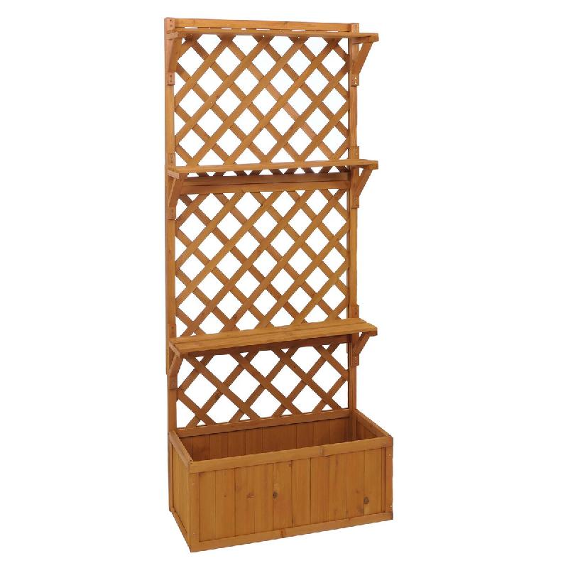 Décoshop26 - Bac à fleurs surélevé avec treillis et étagères jardinière brise-vue naturel balcon 177 x 77 x 33 cm en bois 04_0008919 - Bois mas_0