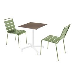 Oviala Business Ensemble table de terrasse stratifié taupe et 2 chaises vert cactus - vert métal 110654_0