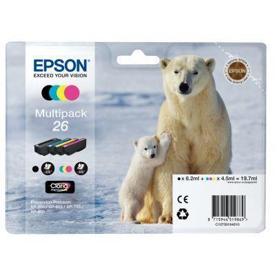 Lot de 4 cartouches jet d'encre Epson T26164 - Noir, Cyan, Magenta, Jaune - Référence C13T26164010_0