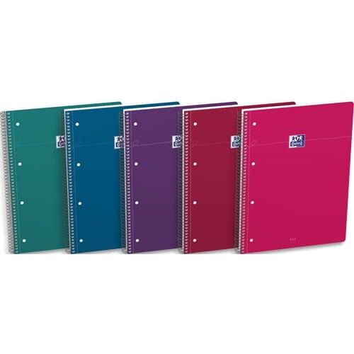 Oxford Lot de 5 Cahier Smart rel. Spirale A4+, 160p./80 feuilles 90g/m², Séyès, coloris assortis (5) - 3020120220239_0