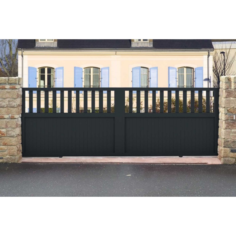 Portail coulissant à rail Iris - simple vantail droit semi-ajouré en aluminium thermolaqué_0