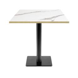Restootab - Table 70x70cm - modèle MilanT marbre blanc chants laiton - blanc fonte 3760371519019_0