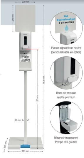 Station de désinfection des mains à pédale - Sanimains - Totem en acier poudré anti-UV avec distributeur de gel 1,1L_0