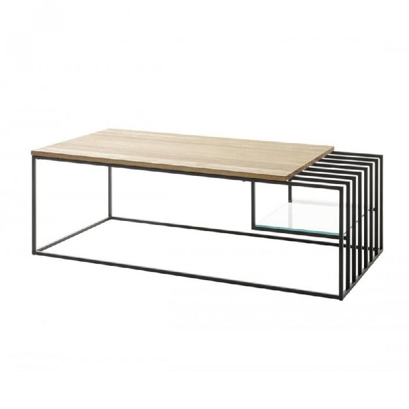 Table basse Jully - chêne massif huilé et métal noir - style industriel - plateau 120x60 cm_0