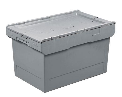 Caisse plastique delta grise 58 litres avec couvercle_0