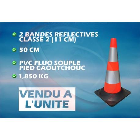 Cône de signalisation PVC 50 cm orange fluo - pied en caoutchouc - 2 bandes réfléchissantes classe 2_0