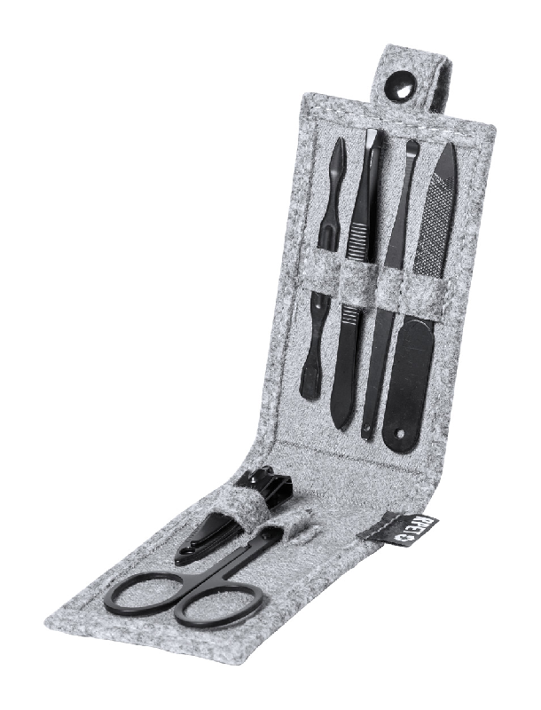 Set manucure 6 pièces - acier inoxydable - étui en feutre RPET - couleur gris - 55g_0