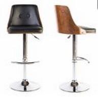 Tabouret haut en bois réglable en hauteur Stanley - assise en simili-cuir noir et piètement en acier chromé_0