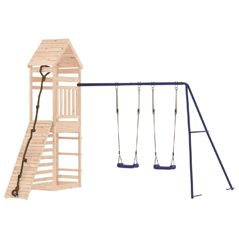 AIRE DE JEUX D\'EXTÉRIEUR BALANÇOIRES TOBOGGAN PORTIQUES ROBUSTE JEUX JARDIN 316 X 257 X 264 CM BOIS DE PIN MASSIF 02_0004954_0