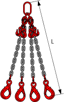 ELINGUE CHAÎNE RÉGLABLE 4 BRINS LEVAC CROCHETS À VERROUILLAGE AUTOMATIQUE CMU 4250 KG 2.5 M