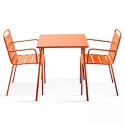 Oviala Business Ensemble table de jardin carrée et 2 fauteuils acier orange - Oviala - orange acier 104803_0