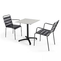 Oviala Business Ensemble table de jardin stratifié terrazzo et 2 fauteuils gris - Oviala - gris métal 107752_0
