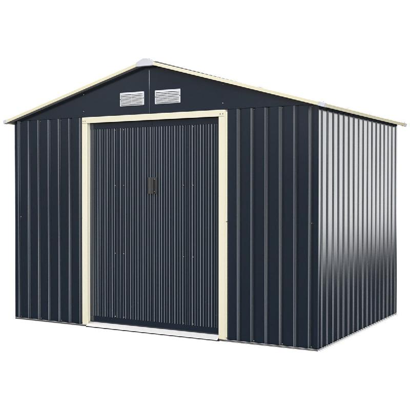 Helloshop26 - Abri de jardin 277 x 191 x 202 cm avec 4 trous d'aération porte coulissante design industriel en acier coloré gris 20_0019608 - gris a_0