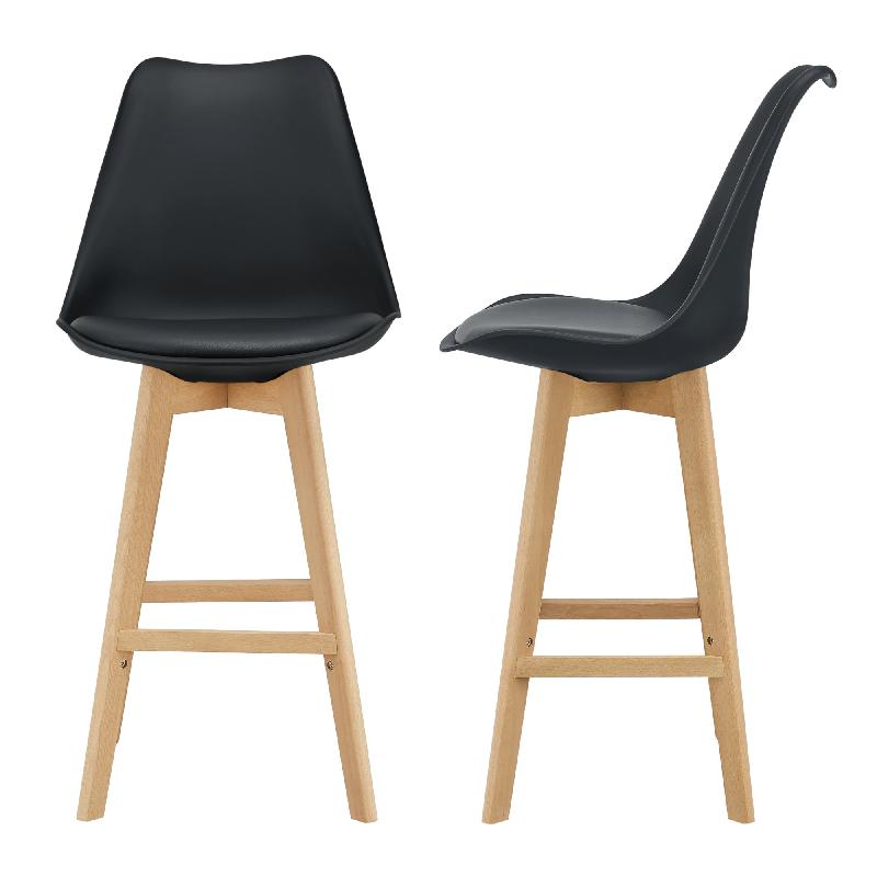 LOT DE 2 TABOURETS DE BAR SIÈGE AVEC DOSSIER ET REPOSE-PIED REMBOURRÉ 105 CM NOIR 03_0002781_0