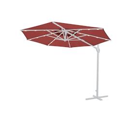 METRO Professional Parasol, aluminium / acier / polyester, Ø 2.5 x 2.44 m, avec lampe LED et panneau solaire, protection UV 50+, rouge / platine - ro_0