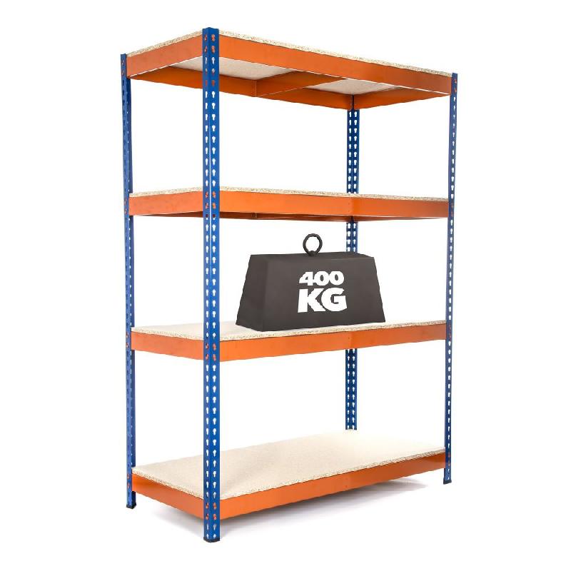 MR005 - Rayonnage de charge lourde bleu et orange, 4 niveaux - 1800mm H x 1200mm L x 450mm P_0