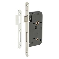 Serrure encastrable à condamnation pour porte de salle de bain et toilettes, axe 50mm, bouts ronds, acier nickelé - THIRARD - gris 3150260193213_0