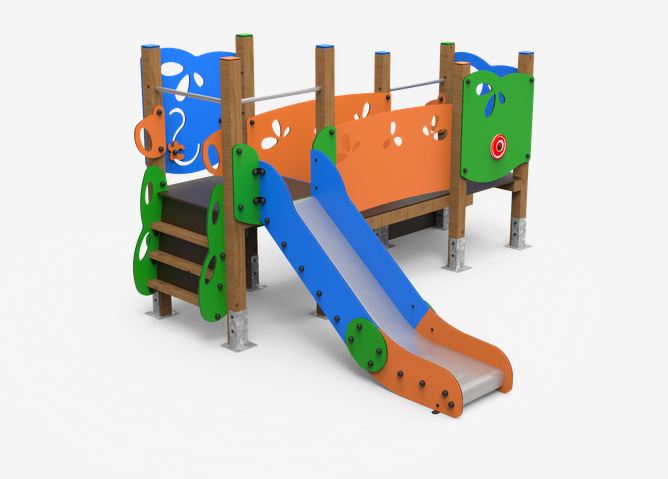 Structure de jeu Mina JEK07 - Bois lamellé, panneaux ECOPLAY et filets anti-vandalisme_0