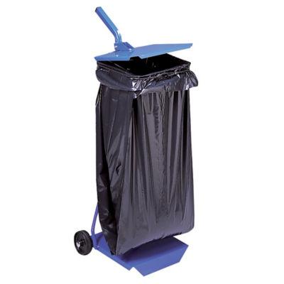 Support sac poubelle 2 roues avec couvercle bleu 110 L_0
