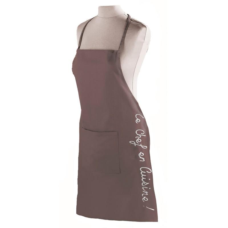 Tablier de cuisine Cuistot 84 cm taupe - Paris Prix - 100% coton avec poche et entretien facile_0
