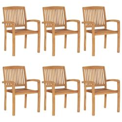 VidaXL Chaises De Jardin Empilables 6 Pcs Bois De Teck Solide - 3073208_0